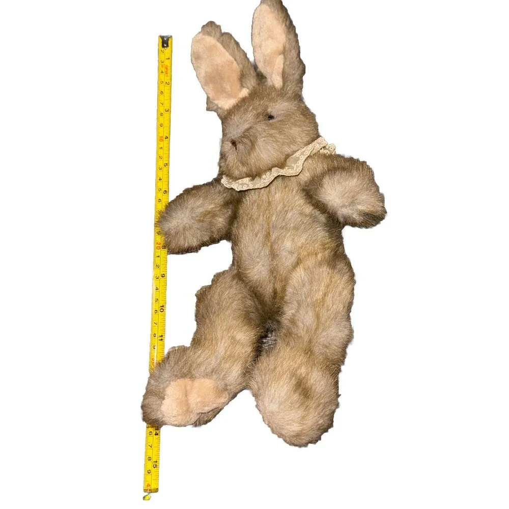 Sesil Co Ltd Bunny Rabbit Plush Lace Bib Furry Wired Ears Easter Light Brown 14
